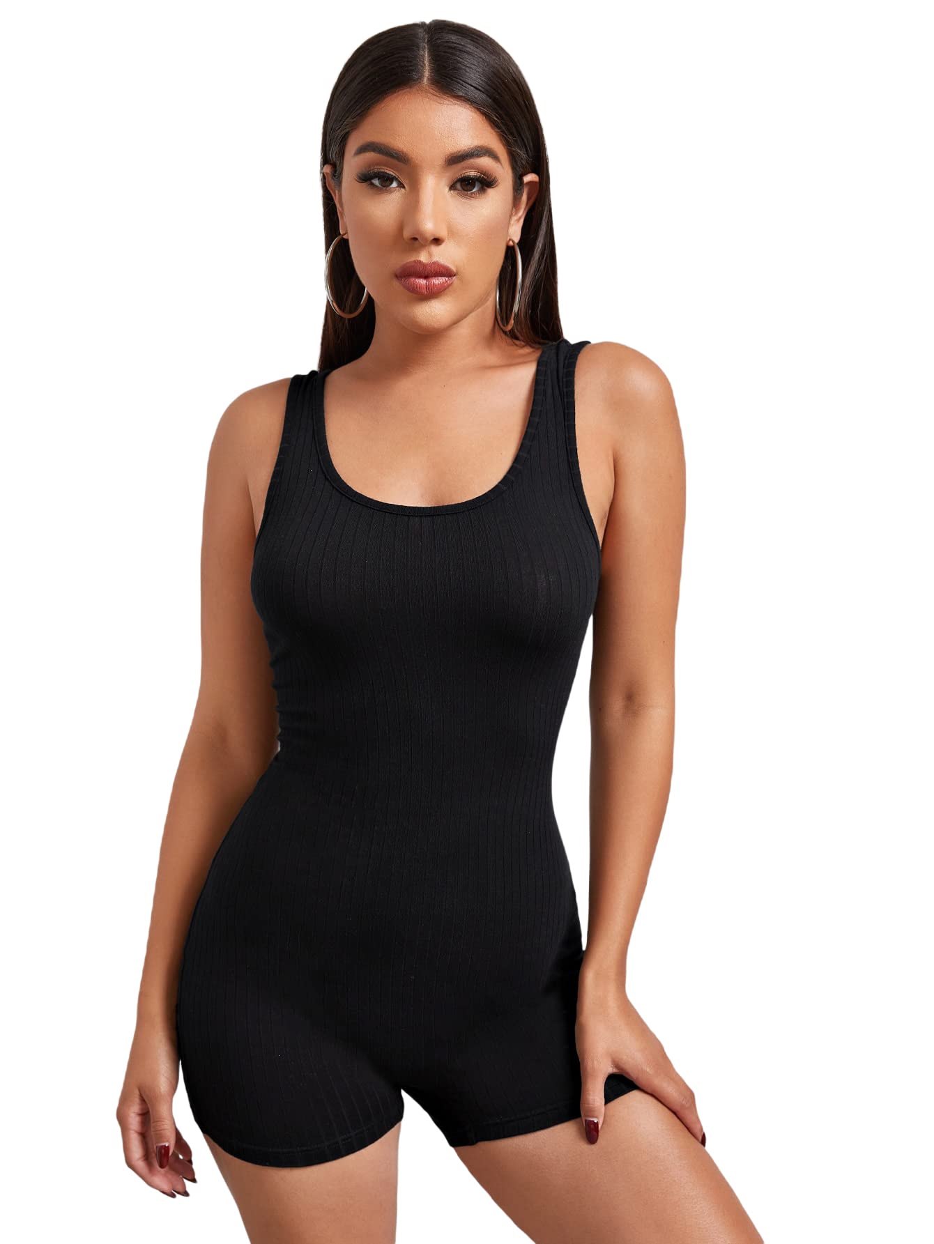 SOLY HUXWomen's Summer Ribbed Sleeveless Tank Bodycon Romper Short Yoga Jumpsuit Catsuit Playsuit