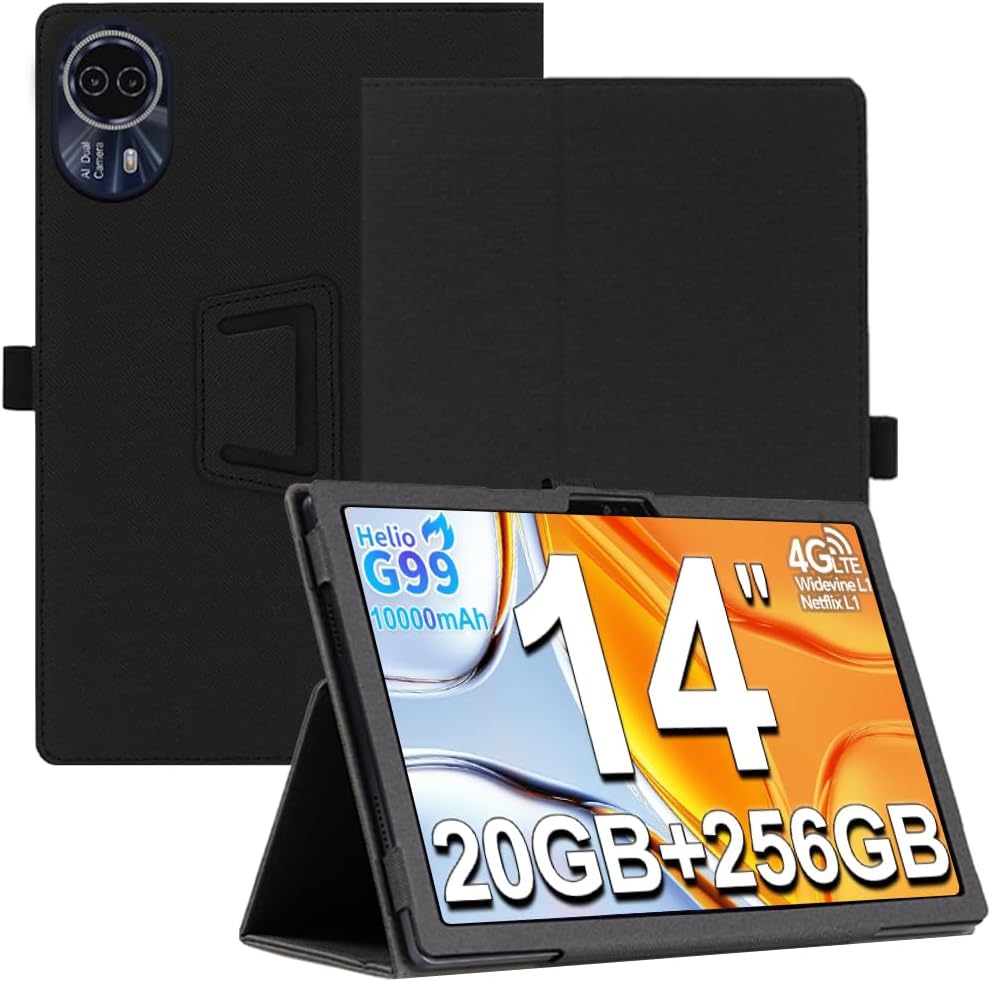 Case for Urao G140L/ TECLAST T70/ HIGRACE G140L/ Callsky-Tech Ctab 14 Tablet 14 Inch, Premium PU Leather Folio Folding Stand Protective Tablet Cover with Hand Strap Magnet