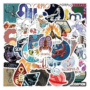 Paquete de 55 calcomanías de Escorpio para botellas de agua, constelaciones, zodiaco, escorpios, calcomanías de vinilo impermeables para botellas de agua, equipaje, computadora, patineta, laptop