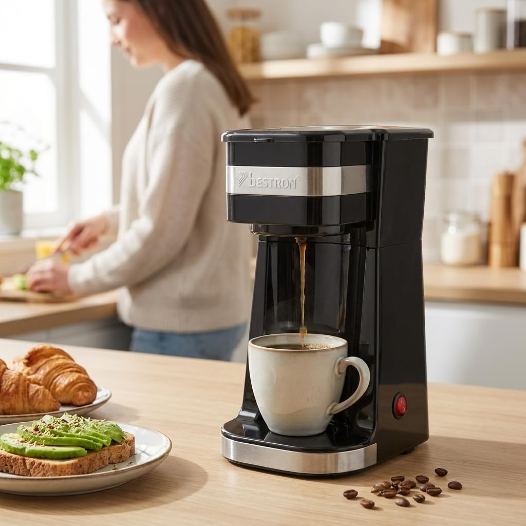 Bestron Cafetière avec tasse isotherme, Machine à café 750 W, Argent