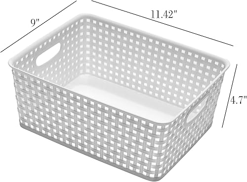 Miniatura 3 de Cestas de almacenamiento de plástico, 11.4 x 8.9 x 4.7 pulgadas, paquete de 4 (blanco)