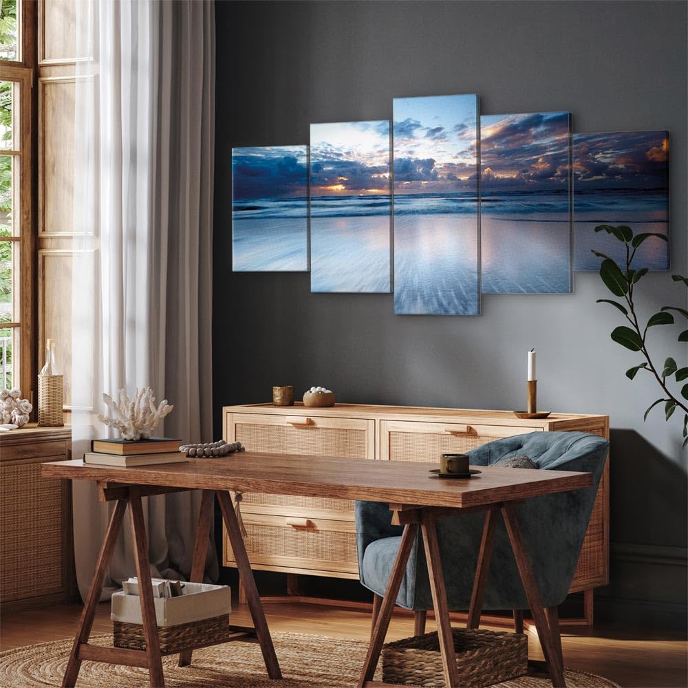 Cuadros B&D XXL - Cuadro en Lienzo Paisaje Naturaleza 225x112 cm 5 piezas - Impresión en material tejido no tejido cuadros decoracion salon modernos lienzos - Mar y Playa 030212-50