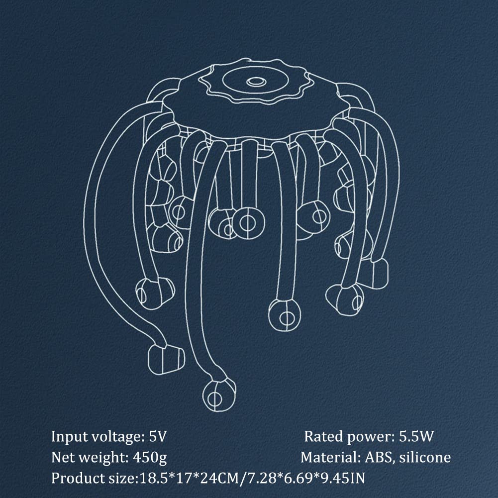 Octopus Masażer głowy, automatyczny masażer skóry głowy z 15 kontaktami wibracyjnymi, 5 trybami, muzyka Bluetooth, bezprzewodowy masażer głowy, narzędzie do łagodzenia bólu głowy, stres (czarny)