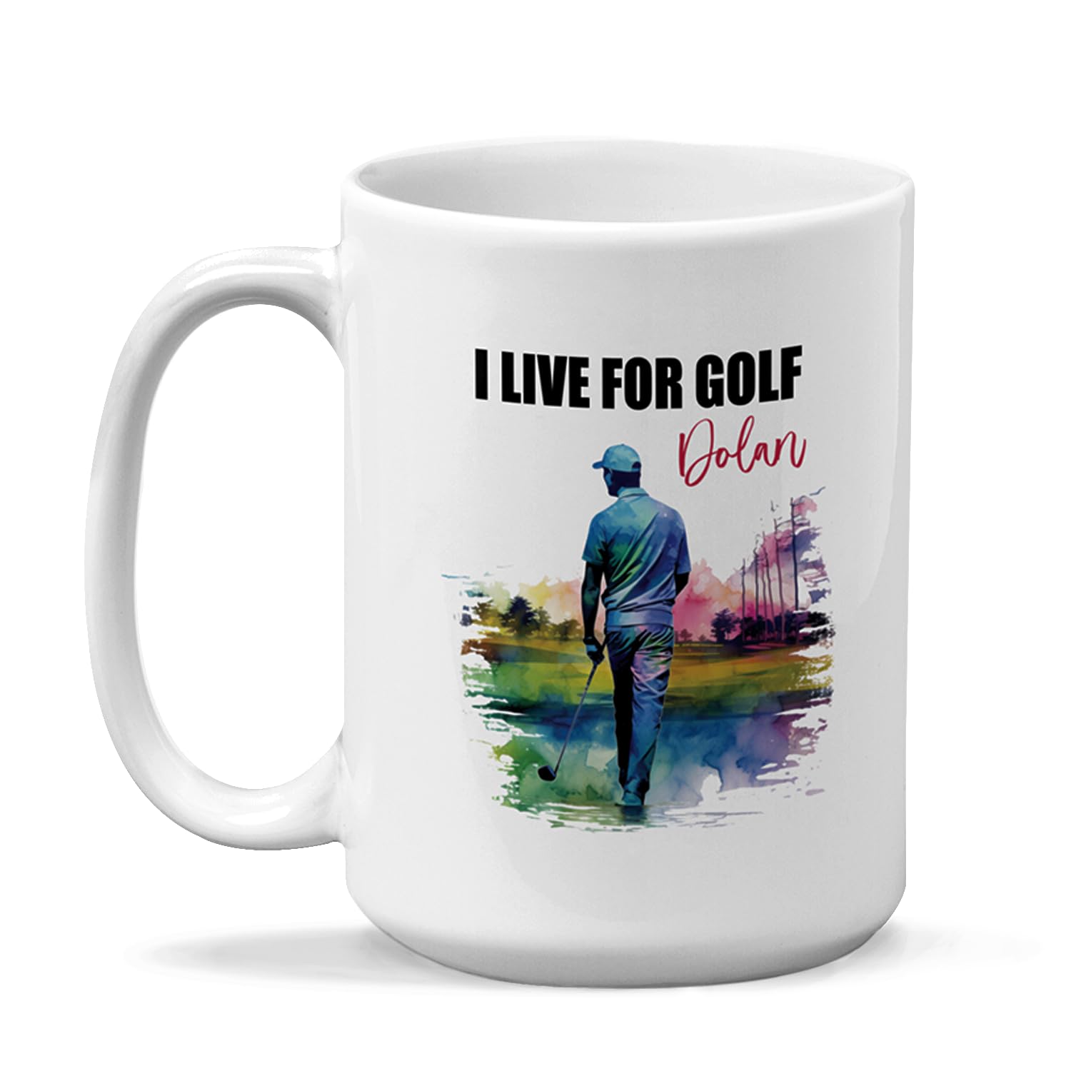 Personalized Name Golf Sports White Travel Cups, Sport Ceramic Mug, Tea Mugs Gift For Golf Lovers, I Live For Golf Watercolor Mugs, Custom Golf Player