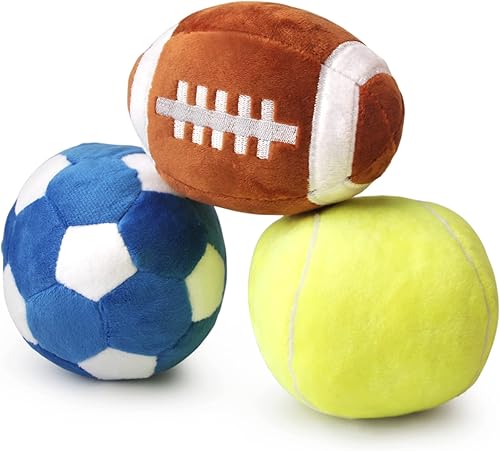 Miniatura 7 de Pelotas interactivas para perros, paquete de 2 pelotas chirriantes de felpa para perros, pelota de tenis de fútbol para perros, pelota de juguete