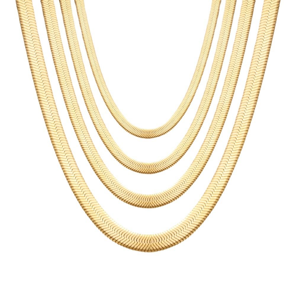 Collar de Hoja de Acero Inoxidable, Cadena de Serpiente Plana, Pieza Estilo Hip-Hop, Fino, eléctrico cifrado, Oro de 18 Quilates