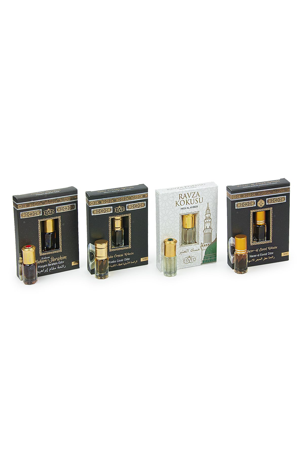 ihvan online, Persönlicher Duft, Parfümöl Rollerball, Alkoholfreie Duftöl-Parfüms für Herren & Damen, Musk 12 mL / 0,40 fl Oz (4er Pack), Makam-ı İbrahim, Hacer-ül Esved, Kaaba Cover, Ravza