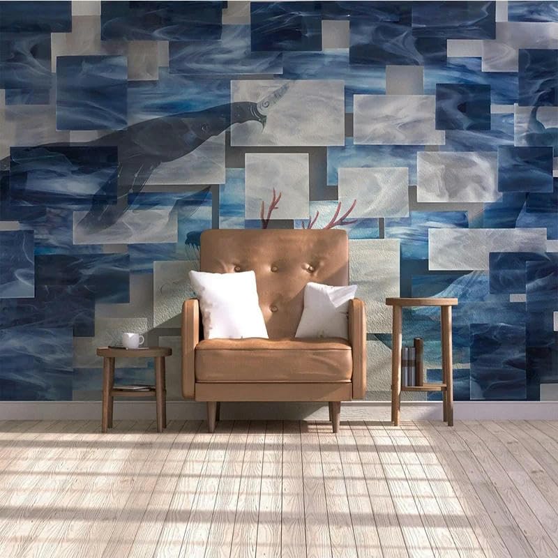 Fresque murale 3D baleine abstraite pour créer un salon moderne et relaxant