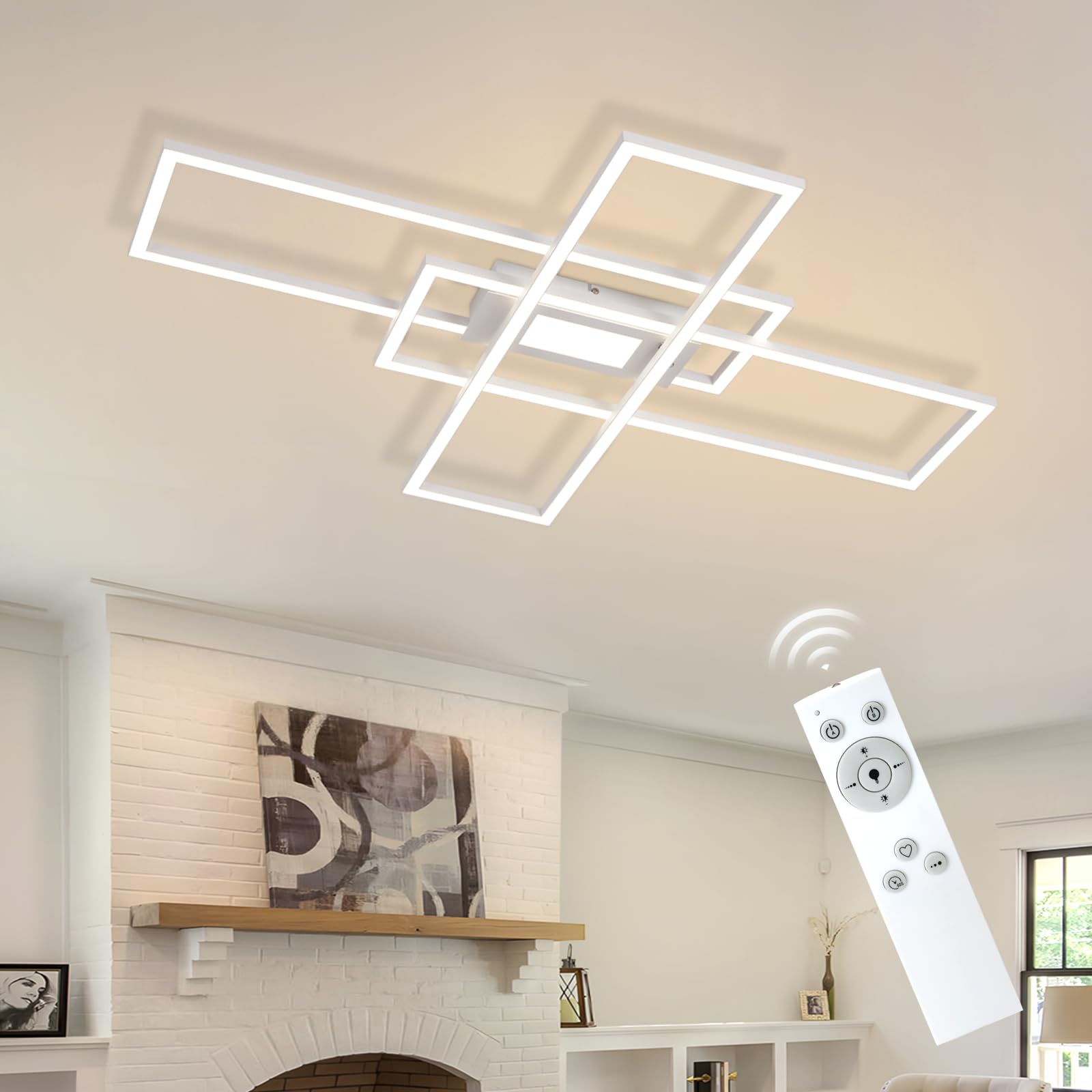 Homefire Deckenlampe LED Deckenleuchte Wohnzimmer - 50W Modern | Wohnzimmerlampe Dimmbar 3000K - 6500K mit Fernbedienung Schlafzimmerlampe mit Memory-Funktion für Schlafzimmer Küche