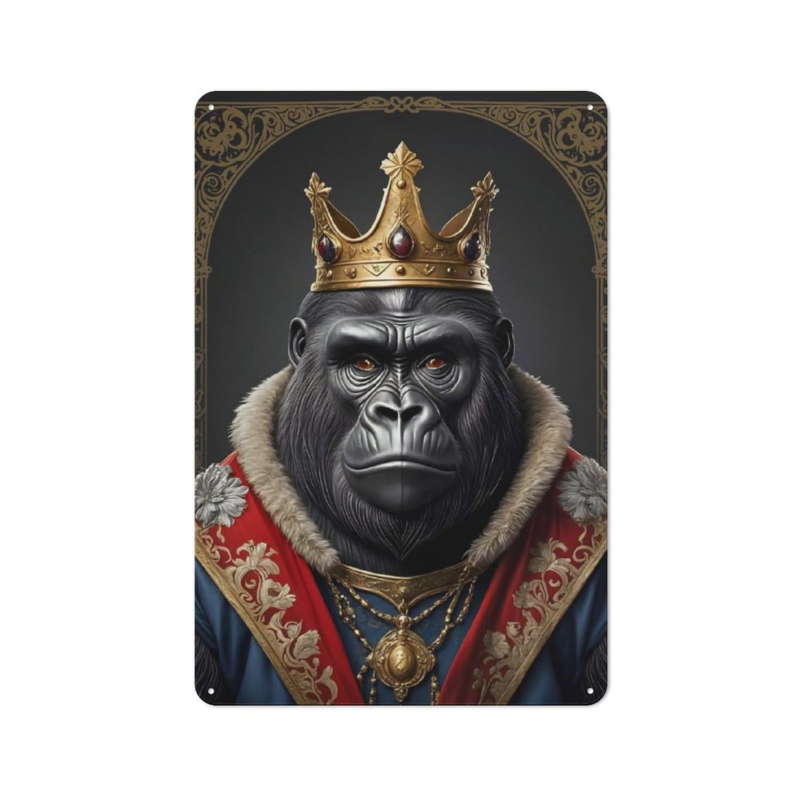Junmoney Gorilla King Rustic Metal Wall Decor 30X20cm, Country Metal Sign For Kitchen, Cottage, Porch Or Garden Room