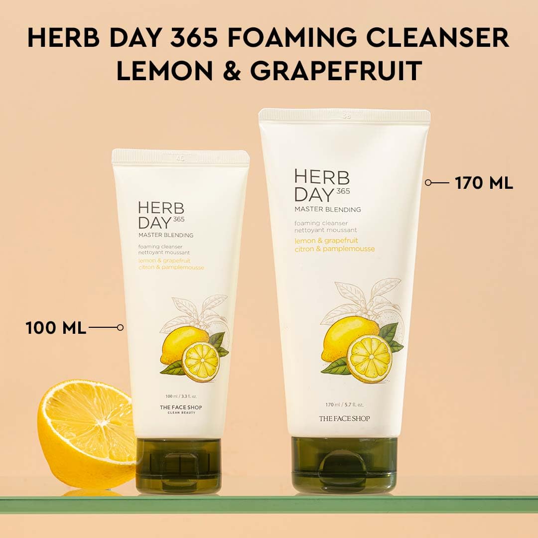 The Face Shop Herb Day 365 Lemon & Grapefruit Face Wash With Vitamin C & Glycolic Acid For Brighter And Glowing Skin | Made in Korea | 100ML 4