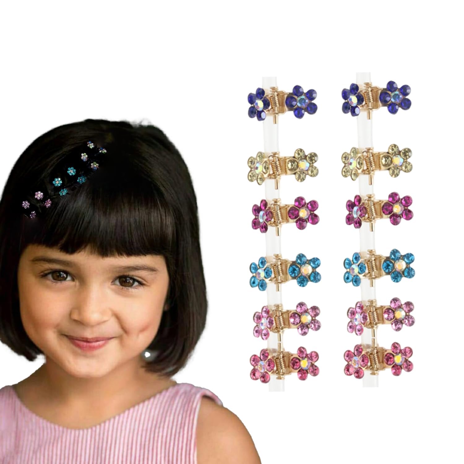 Diversa Mini Claw Clips, Non-Slip Hair Clips, Jaw Clips, Rhinestone Metal Small Clips for Baby Girls, Flower Hair Accessories, Mini Clutcher, Pack of 10 Pcs, Multicolor