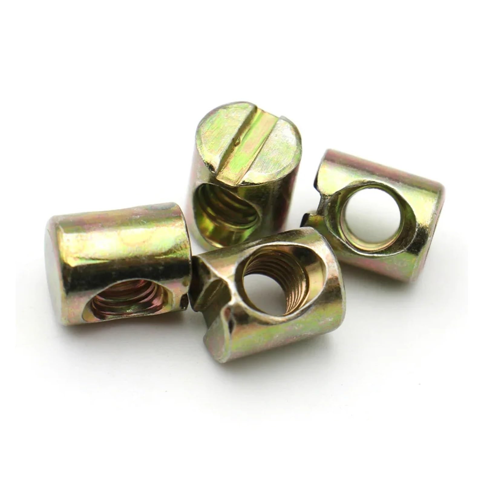 Nakrętki beczkowe do mebli, Opakowanie 6 nakrętek z otworem poziomym, z rowkiem i osadzonym w nich kołkiem, M4-M8(M8x17mm)