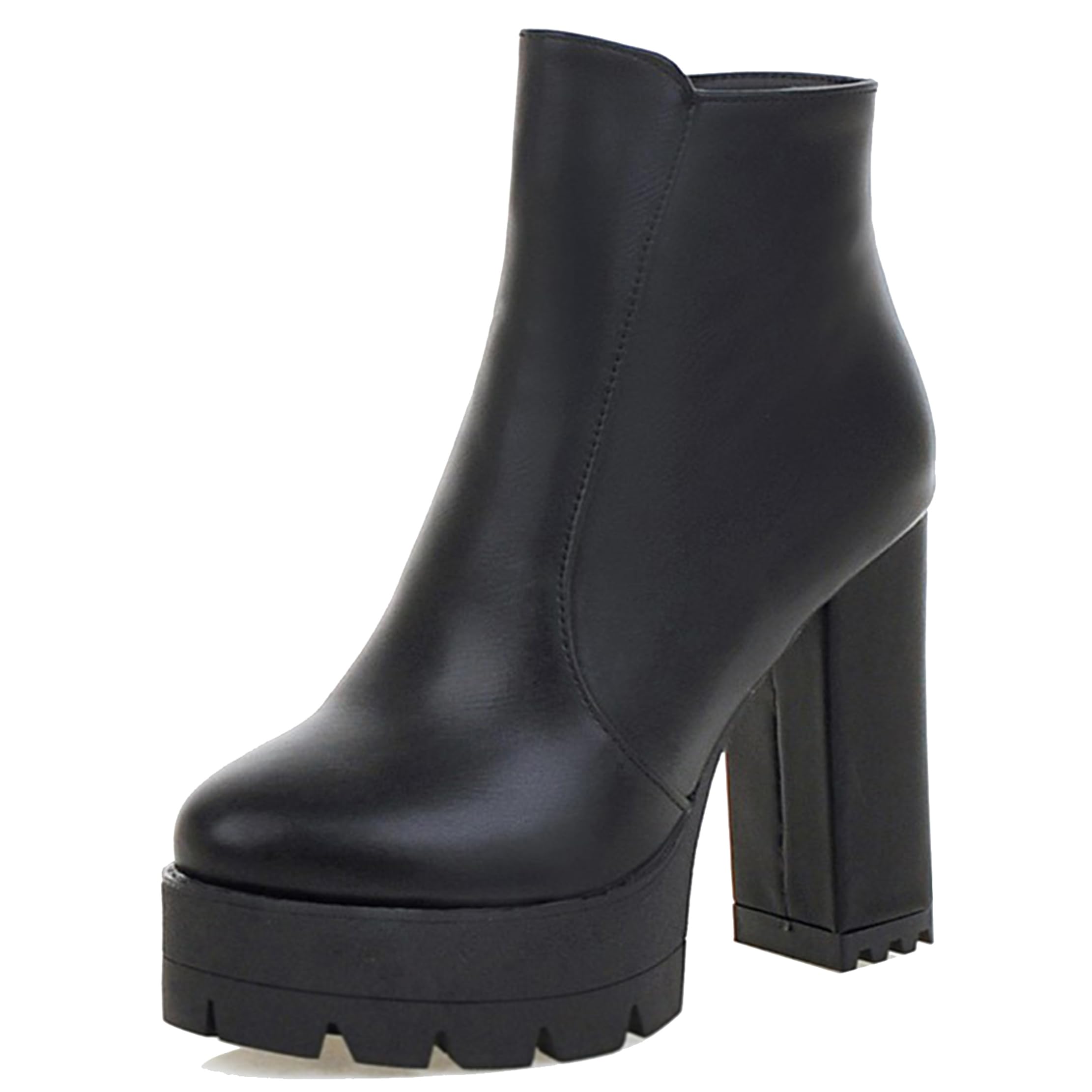 Women Round Toe Block High Heel Platform Ankle Boots With Buckle
