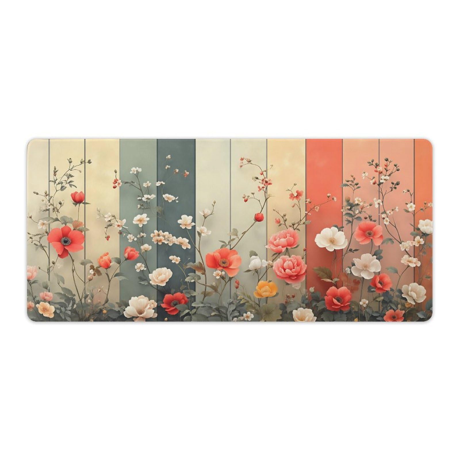 Floral Large Mouse Pad 16"×36" inch Extended Gaming Mousepad Desk Mat Long Computer Keyboard Non-Slip Base Stitched Edges for Home Office Work