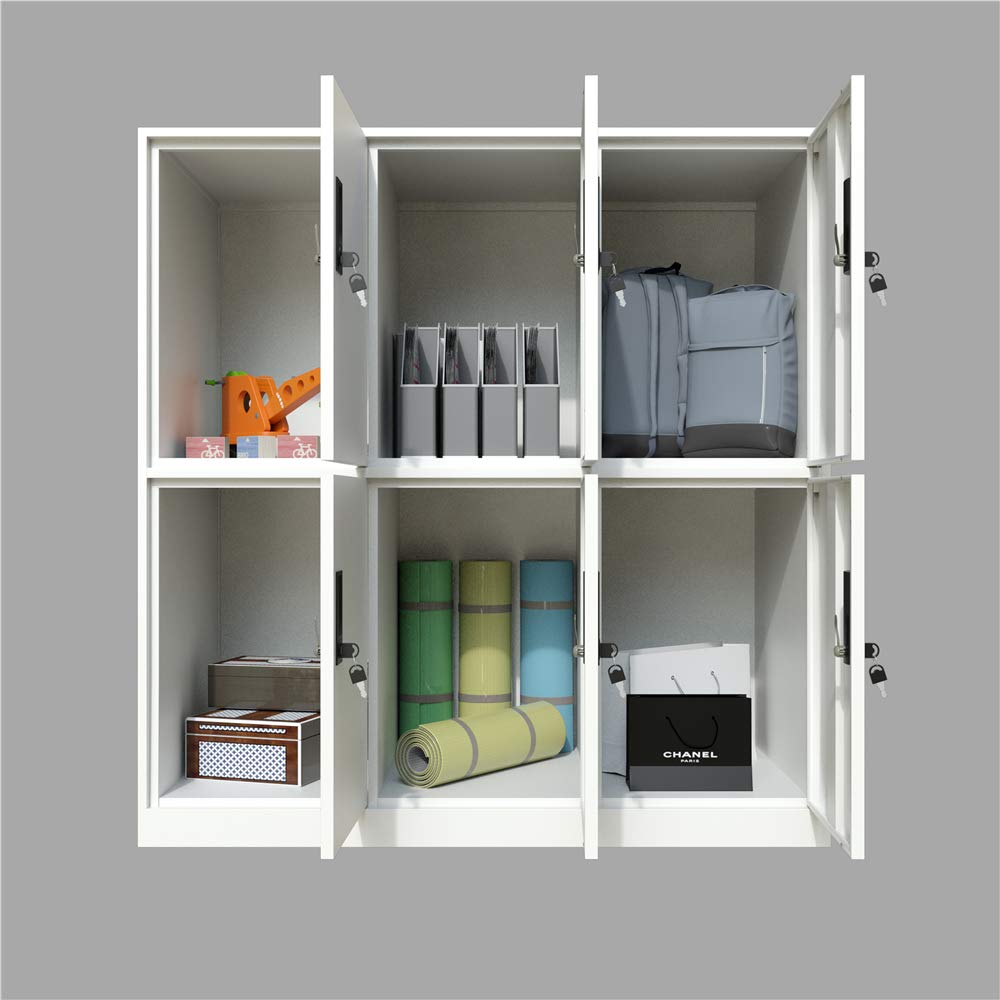 MECOLOR 6 Portes en métal casiers verrouillables casiers employés pour l'école, la Maison et Le Bureau (6d - Full White)