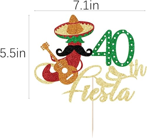 Miniatura 4 de Decoración para tartas de fiesta de 40 cumpleaños, fiesta de cumpleaños 40, suministros para pastel de chile con purpurina, fabulosos cuarenta