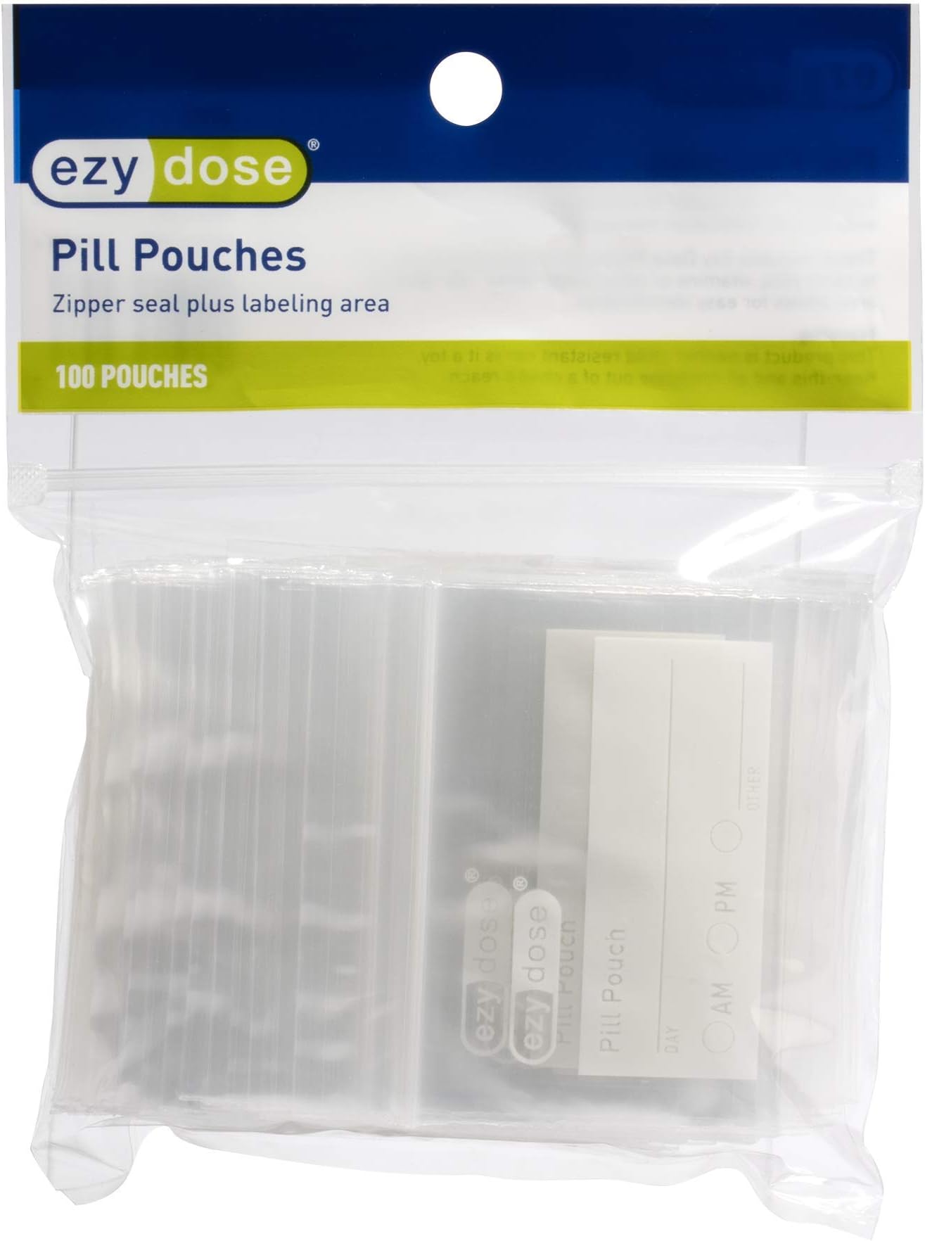 EZY DOSE Disposable Pill, Vitamin, and Daily Medicine Organizer Pouches, Zippered Seal Baggies, Pocket Sized and Travel Friendly, Easy to Use, Write on Label, 100 Count, BPA Free