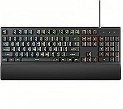 Teclado LED con cable arcoíris para juegos, 104 teclas que se iluminan con sensación mecánica, teclado de computadora con reposamanos para ventanas, laptop, dispositivo de oficina para jugadores de PC