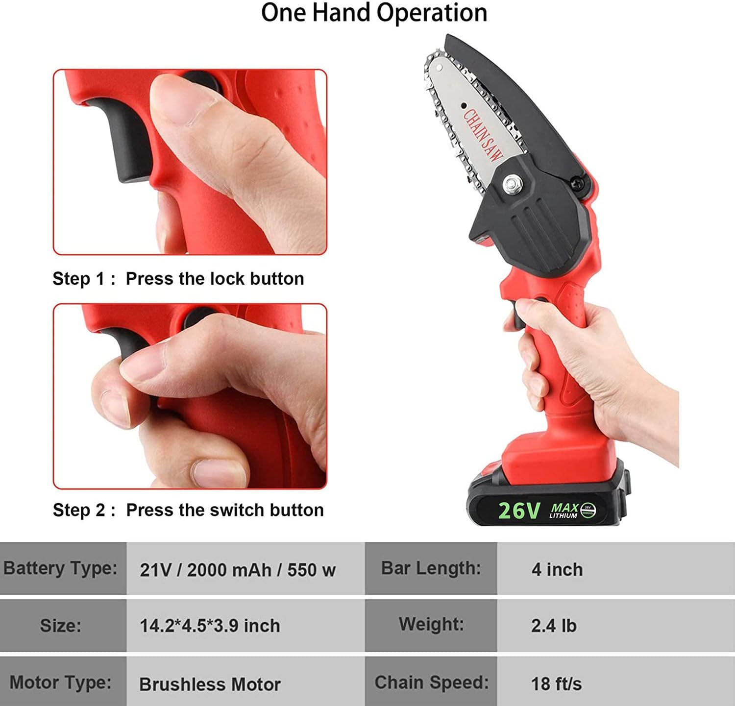 4 inch Mini Chainsaw Cordless Portable Handheld Electric Power Chain Saw with 2 Rechargeable Battery and Replaceable Chain,For Tree Branch Wood Cutting Logging Garden Pruning Shears Patio Trimming