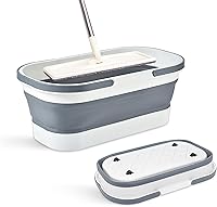 Vista 8 de Cubo plegable de plástico con ruedas de 14L (3.7 galones) para limpieza del hogar, cesto rectangular multiusos práctico para fregona, camping, RV