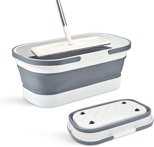 Miniatura 8 de Cubo plegable de plástico con ruedas de 14L (3.7 galones) para limpieza del hogar, cesto rectangular multiusos práctico para fregona, camping, RV