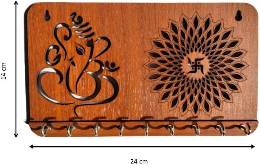 Ganesha Chakra Key Holder for Home Decor Item | Stylish Key Hanger Wall Mounted | Handicraft Key Chain Stand | Wooden Keychain Hangers for Office Decoration | Wood Keys Holders image 5