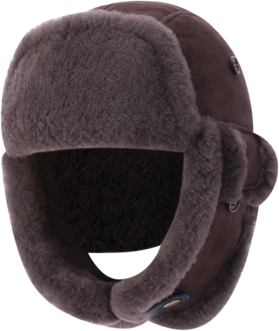 Harssidanzar Aviator Hat for Men Women Genuine Sheepskin Shearling Leather Winter Warm Trapper Hat CU603US