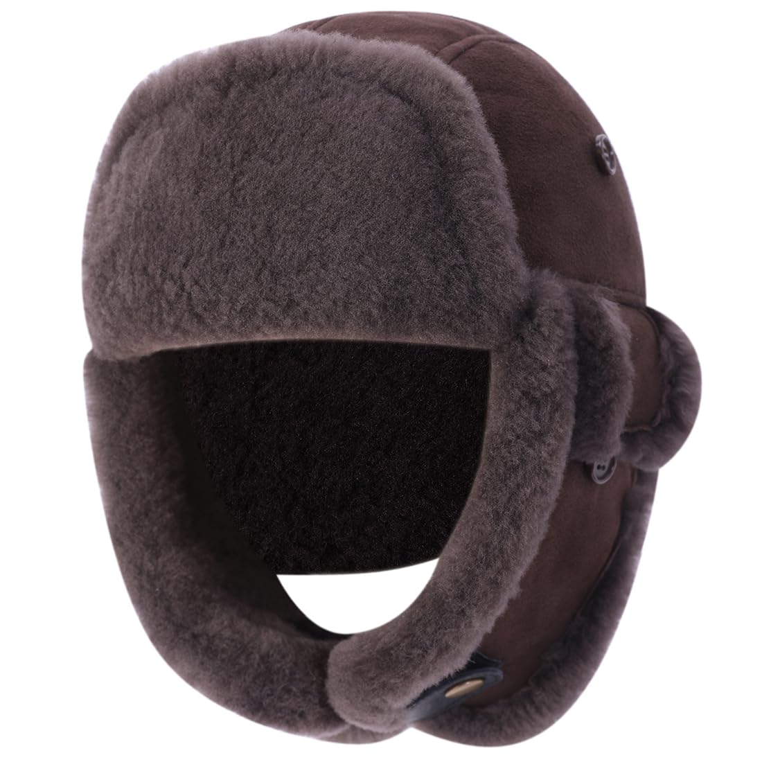 Harssidanzar Aviator Hat for Men Women Genuine Sheepskin Shearling Leather Winter Warm Trapper Hat CU603US