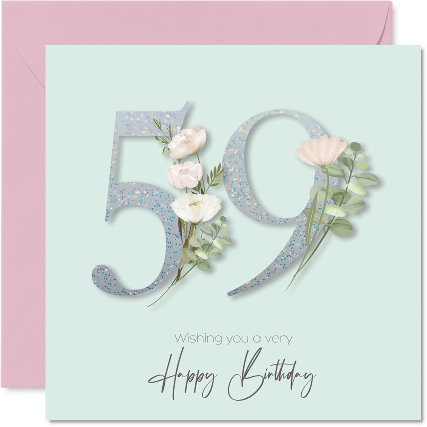 59th Birthday Cards for Women - Fancy Floral Flowers - Happy Birthday Card for 59 Year Old Woman Auntie Daughter Grandma Nan, 145mm Bday Greeting Cards