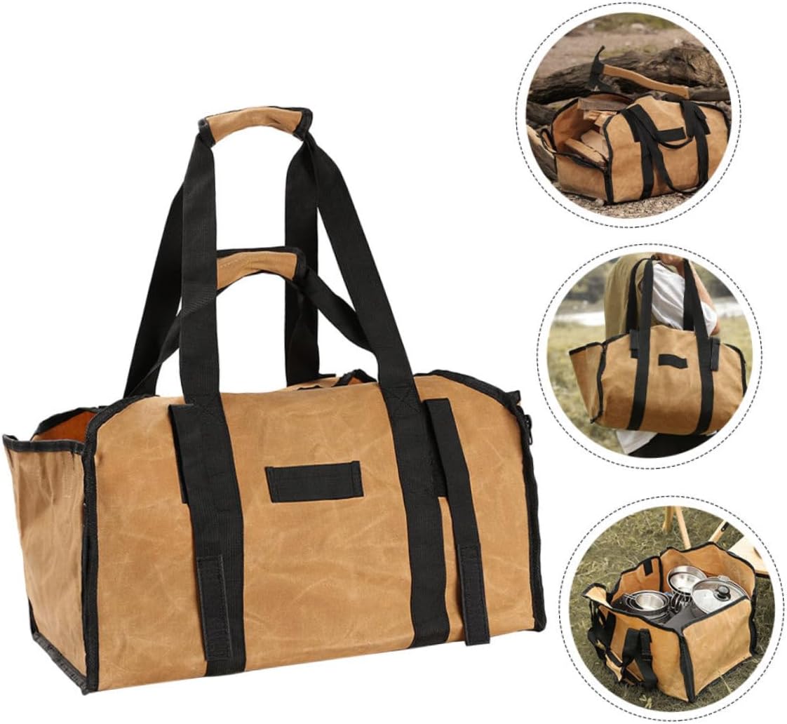 KICHOUSE Canvas Firewood Carrier Bag, Portable Log Holder Large Capacity