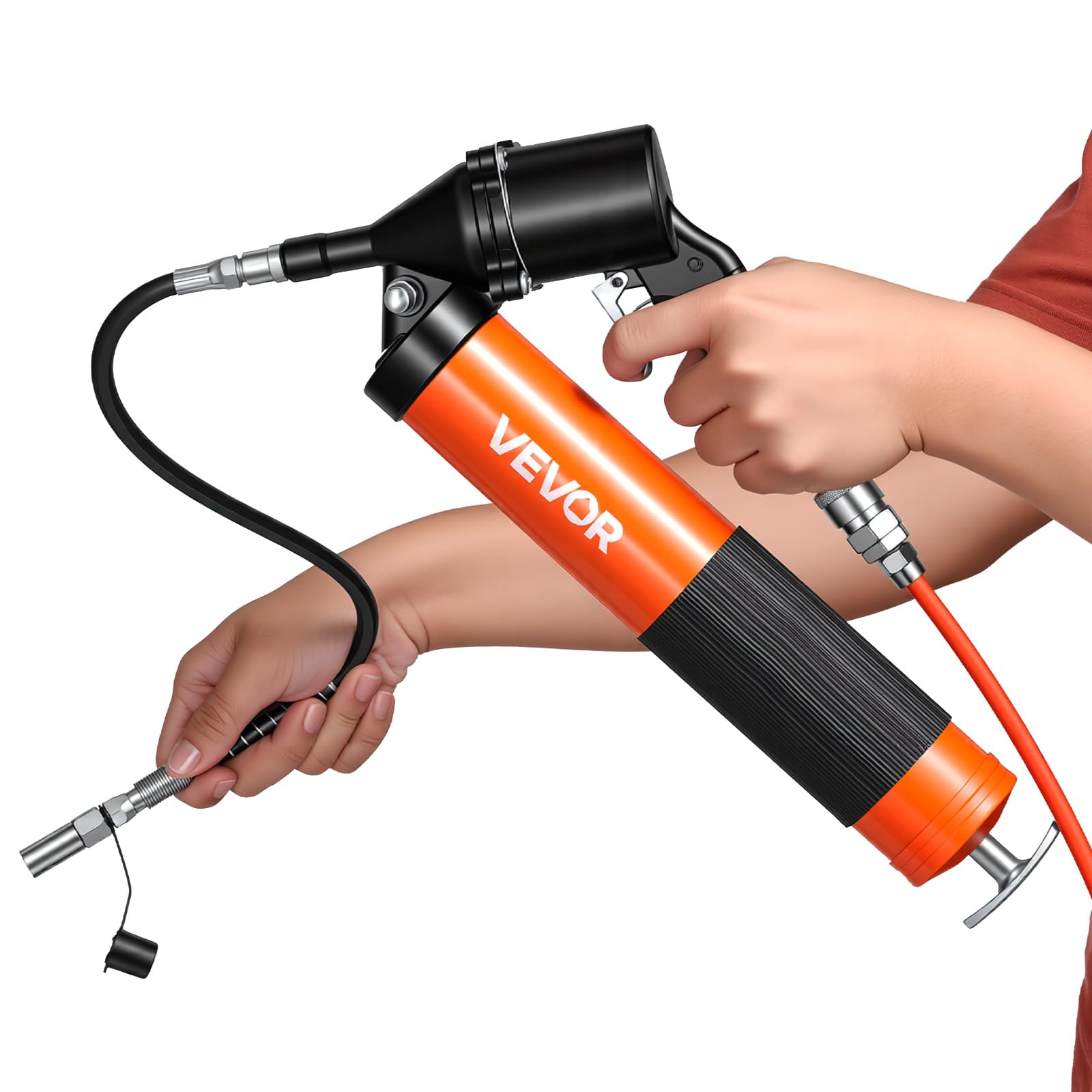 VEVOR Pistolet à Graisse Pneumatique 413 bar Pistolet Graisseur à Une Main Capacité 0,4 L pour Machines Automobiles Agricoles Industrielles, Tuyau Flexible 45,7 cm Tube Extension Rigide 2 Buses Plates
