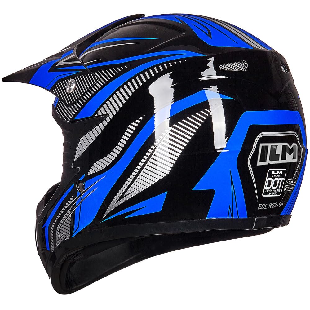 ILM Casco Moto Niño Motocross Dirt Bike para Jóven Unisex Homologado ECE22.06 Full Face Off Road ATV Enduro MTB Todoterreno con Gafas Guantes Modelo B07