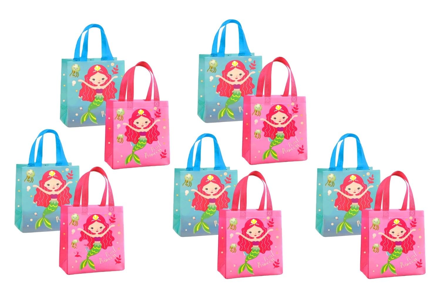 Mermaid Theme Birthday Return Gift Bags for Girls Goodies Bags Gift Wraps Cover for Retrn Gift Party Favor, Give Away Reward Multipurpose Handbag Reusable Gifts Bags in Bulk for Kids (12)-image-36