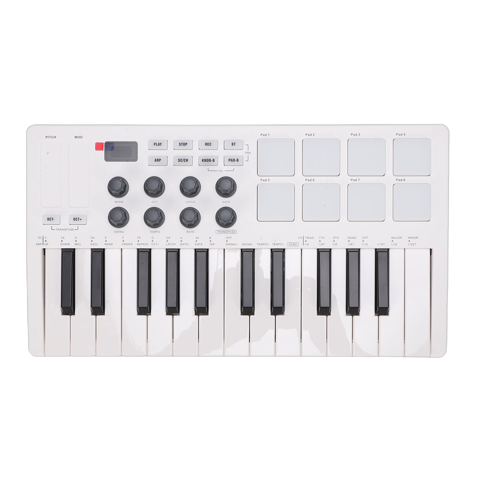 RiToEasysports Midi-Tastatur, 25 Tasten, 8 Hintergrundbeleuchtete Drum-Pads, 8 Knöpfe, Controller, Tastatur für die Musikproduktion