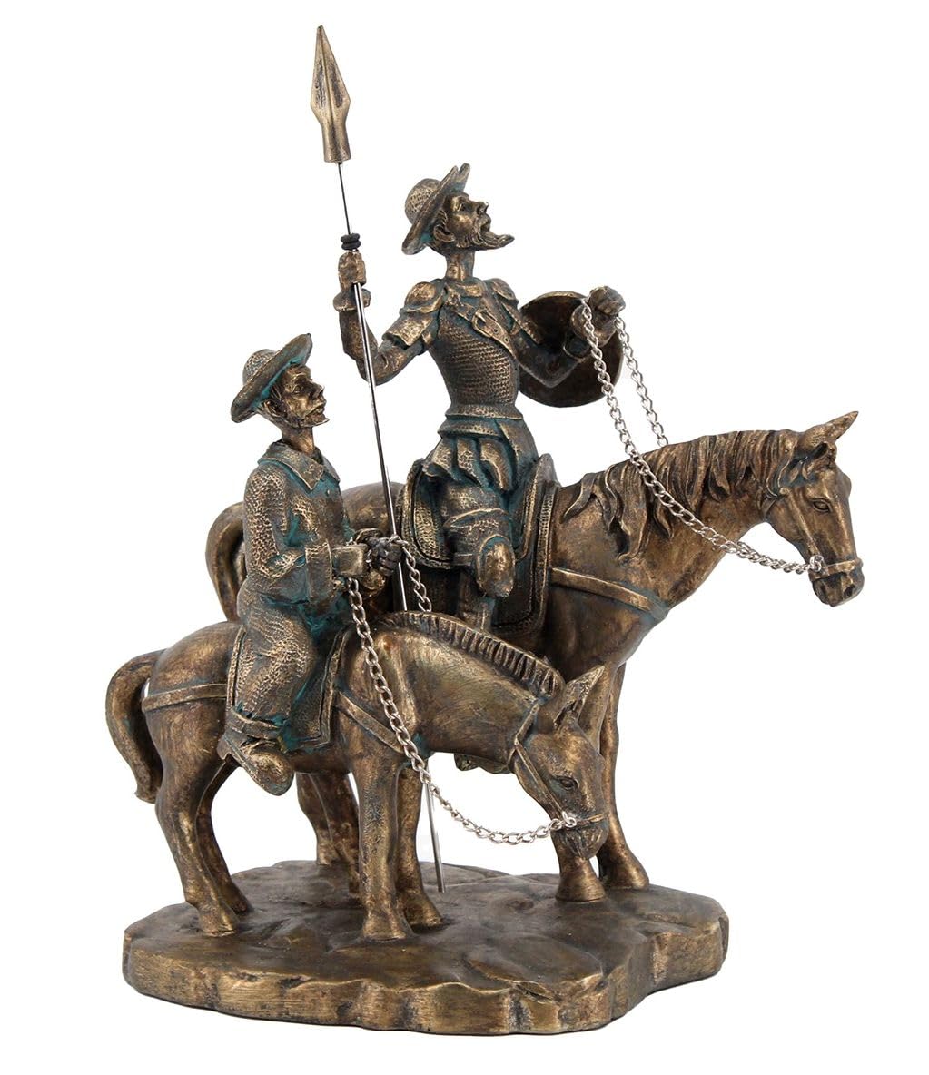 Générique Statua Decorazione Letteraria Don Chisciotte e Sancho Panza, Colore Bronzo Dorato, 23 x 15 x 20,5 cm