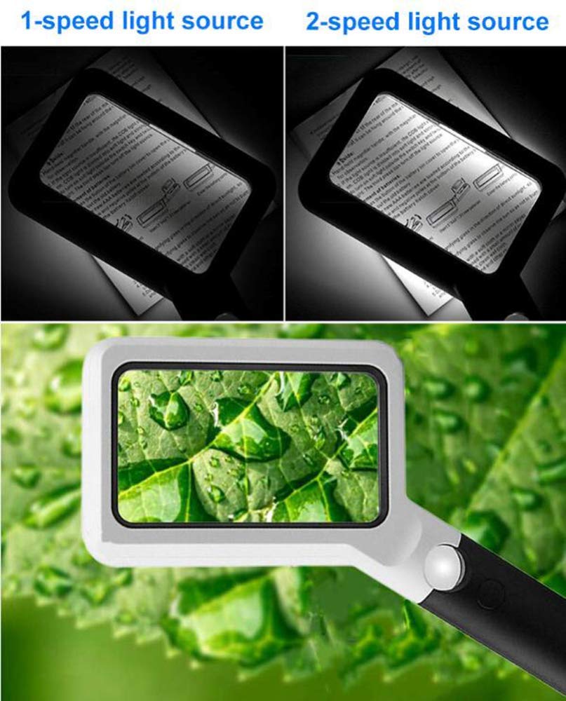 Lupa de Mano con luz LED COB, Lente acrílica 2X/20, Ayuda de Lectura iluminada portátil, Lupa para Leer Libros, periódicos, observación de Insectos y Pasatiempos, Ciencia