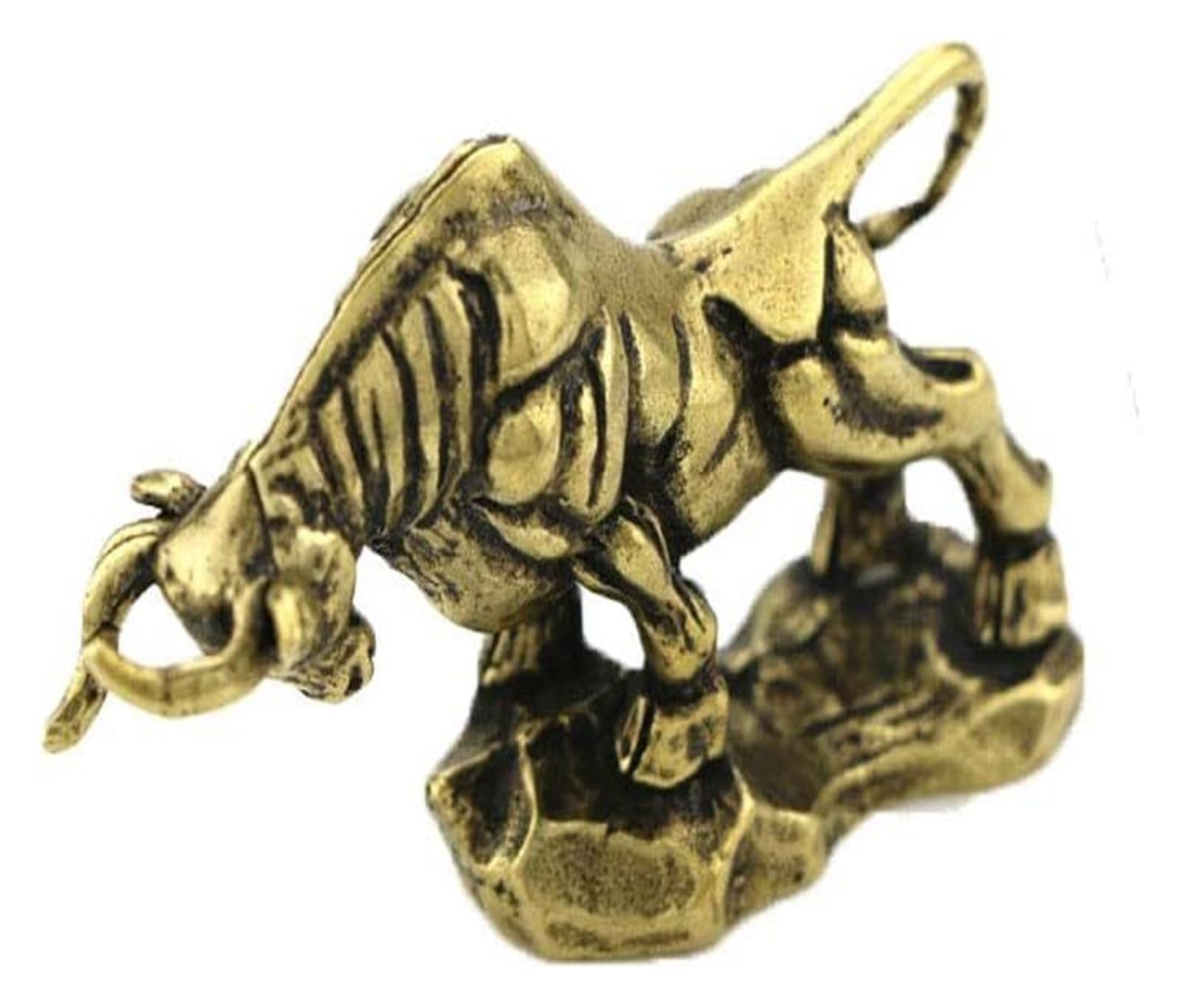 XCFTYRU Vintage Brass Statue， Bull Miniatures Figurines Small Retro Brass Animal Statue Office Desk Decor