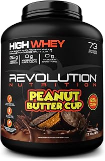 Revolution Nutrition, High Whey, Protein Powder, Whey Isolate, Superior Formula, Gluten Free, Lean Muscle Mass For Men & Women, 25g of Protein Per Scoop, 2.7kg, 73 Servings (Peanut Butter Cup, 6 Pound)