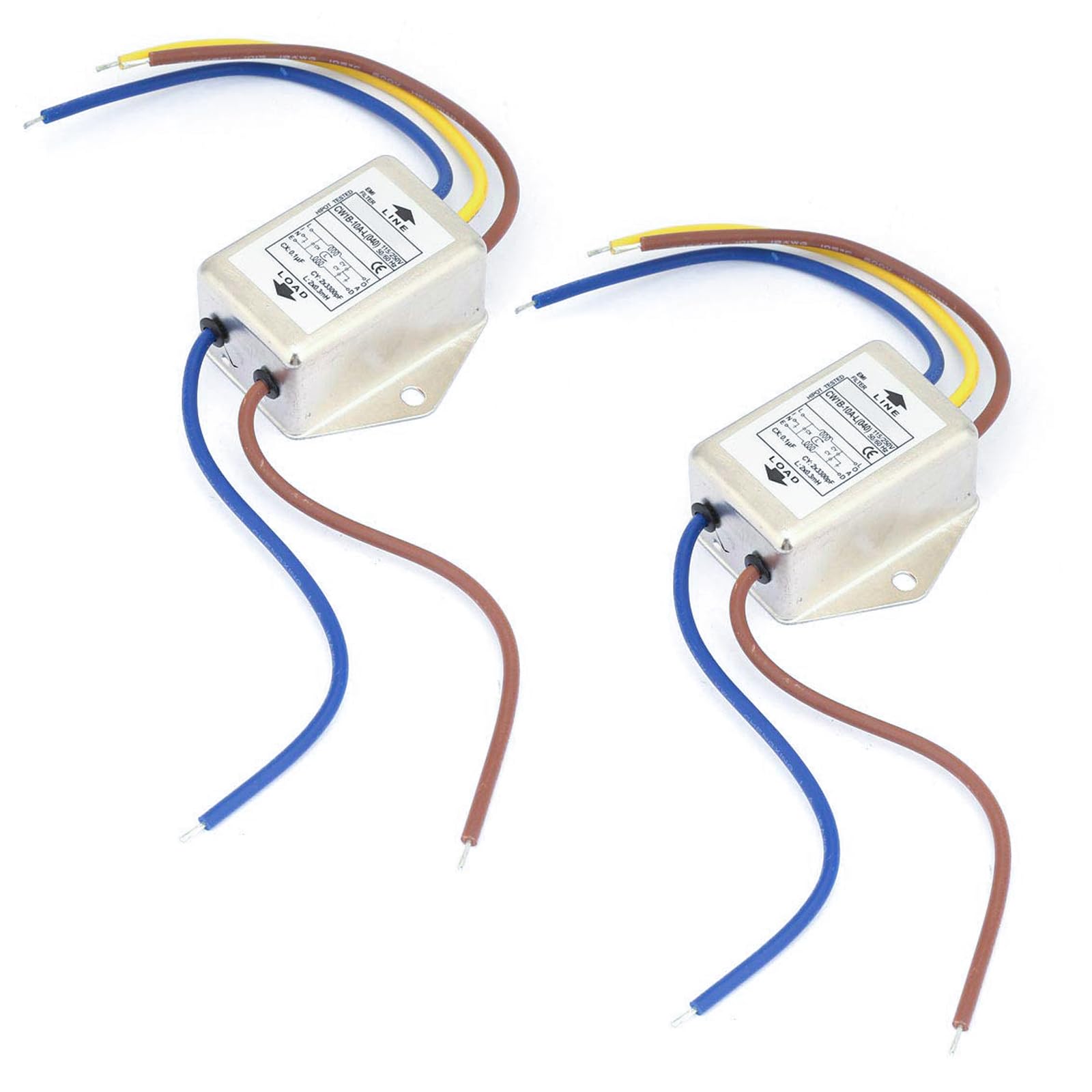 2 pezzi Filtro EMI, CW1B-10A-L (040) Filtro monofase, Filtro di interferenza elettromagnetica 250 V, per la soppressione di disturbi a impulsi continui e intermittenti