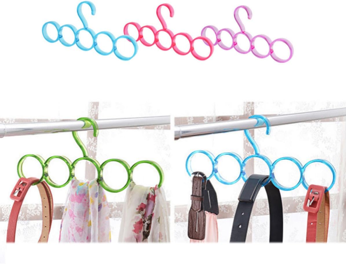 Blue Plastic Circle Scarf Organizer 5 Rings for Closet