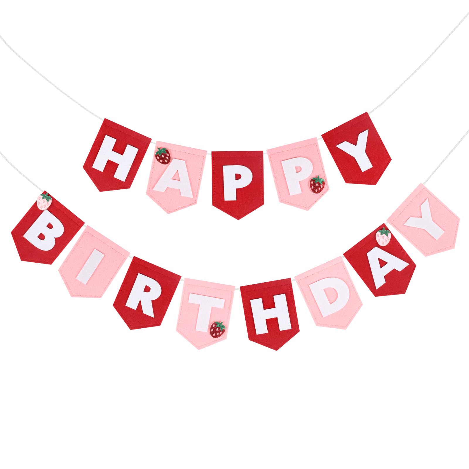 Peybaiwy Felt Happy Birthday Banner Pre-Strung Birthday Sign Decorations for Girls Boys Colorful Wall Hanging Party Supplies Photo Props Backdrop (Strawberry)