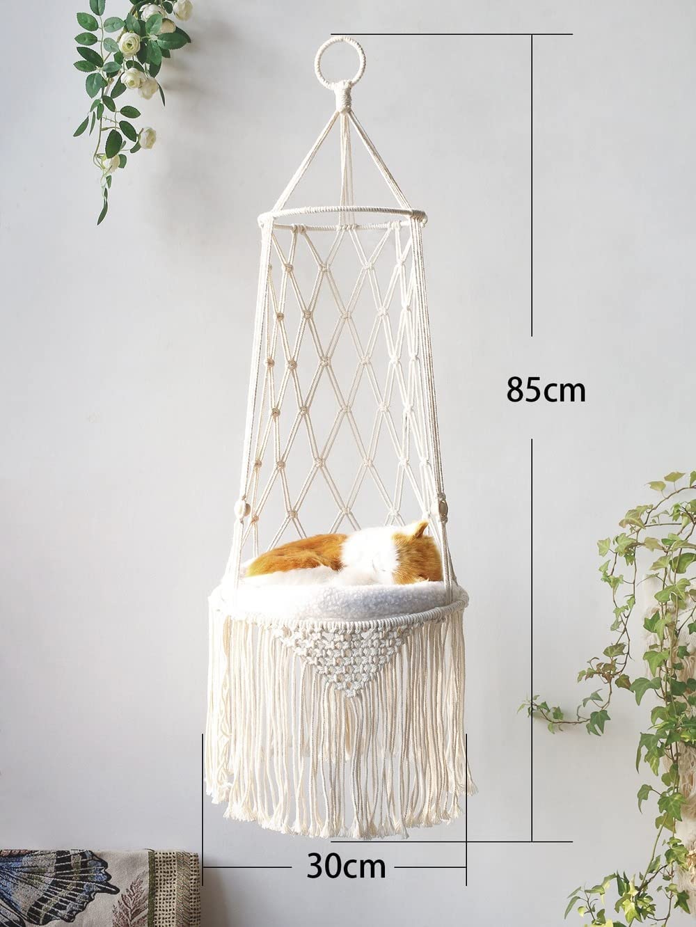 SSDH Handmade Cat Hammock Cat Dog Swing Hanging Bed Tassel Design Cats Nest Indoor Elegant Tapestry Decoration Pet Cats House Personality Home (Hammock B) - Image 2
