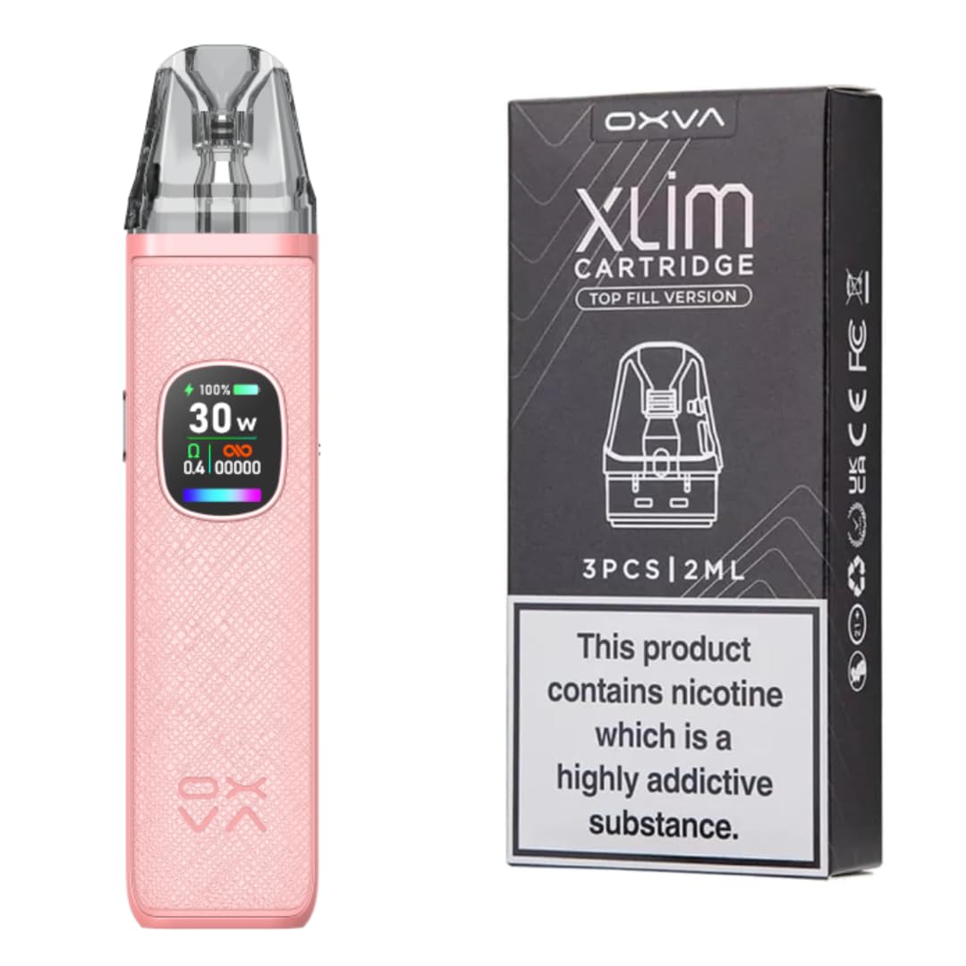 Oxva Xlim Pro 2 Pod Kit [Coral Pink + 3 Pack Xlim Pods 0.6] - Available in 24 colours, 2A Fast Charge, 1300mAh Battery, 0.56" Ultra-HD Color Screen - No Nicotine