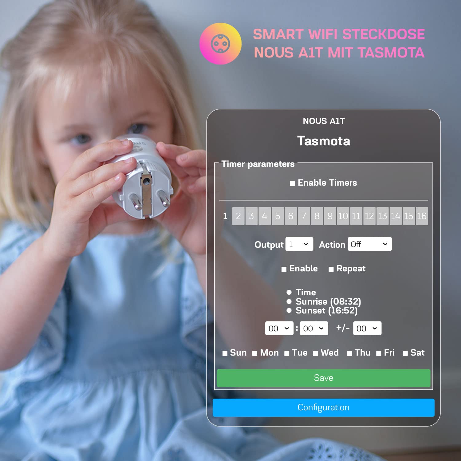 NOUS A1T Presa Inteligente Tasmota, compatible con Alexa, Google Home, Asistente para el hogar, Tuya, Domotica Casa Inteligente con Monitoraggio Energetico, Prese WiFi Smart via Domotica, 2.4G