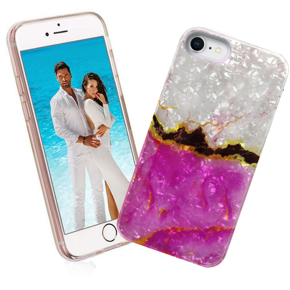 ARSTVEC for iPhone SE 2nd 3rd 2022 2020 SE3 SE2 Case,for iPhone 8 7 Case for Girl Women MenGlitter Pearly Luster Shell Shiny Sparkle Bling Slim Soft