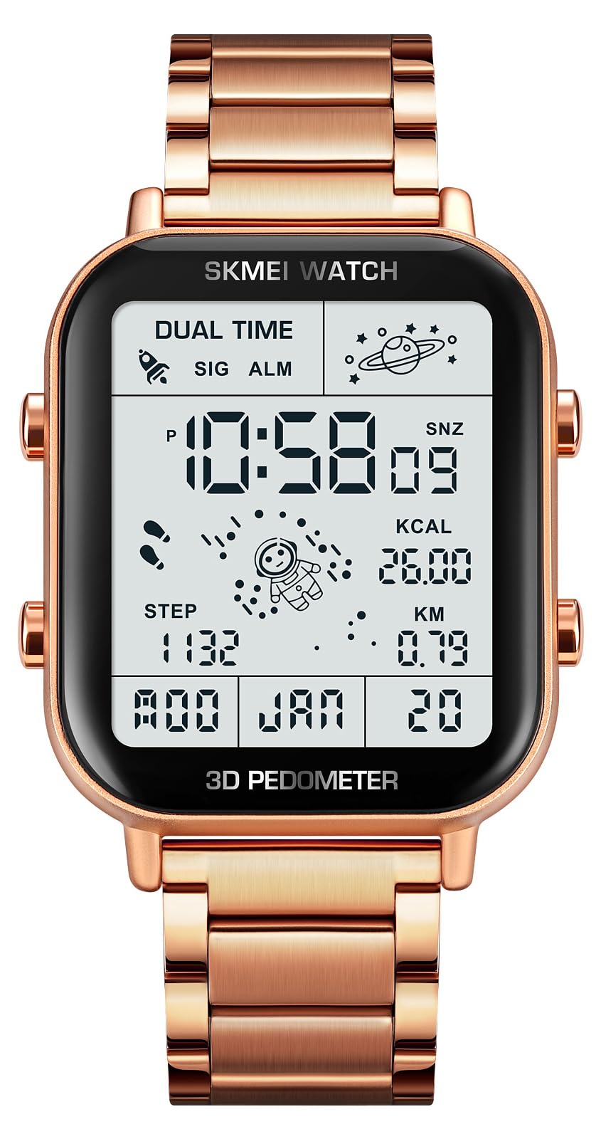 Orologio Digitale Quadrato Gosasa Unisex In Resina - Cronografo, Conto Alla Rovescia, Doppio Fuso Orario, Impermeabile 50m, Luce LED