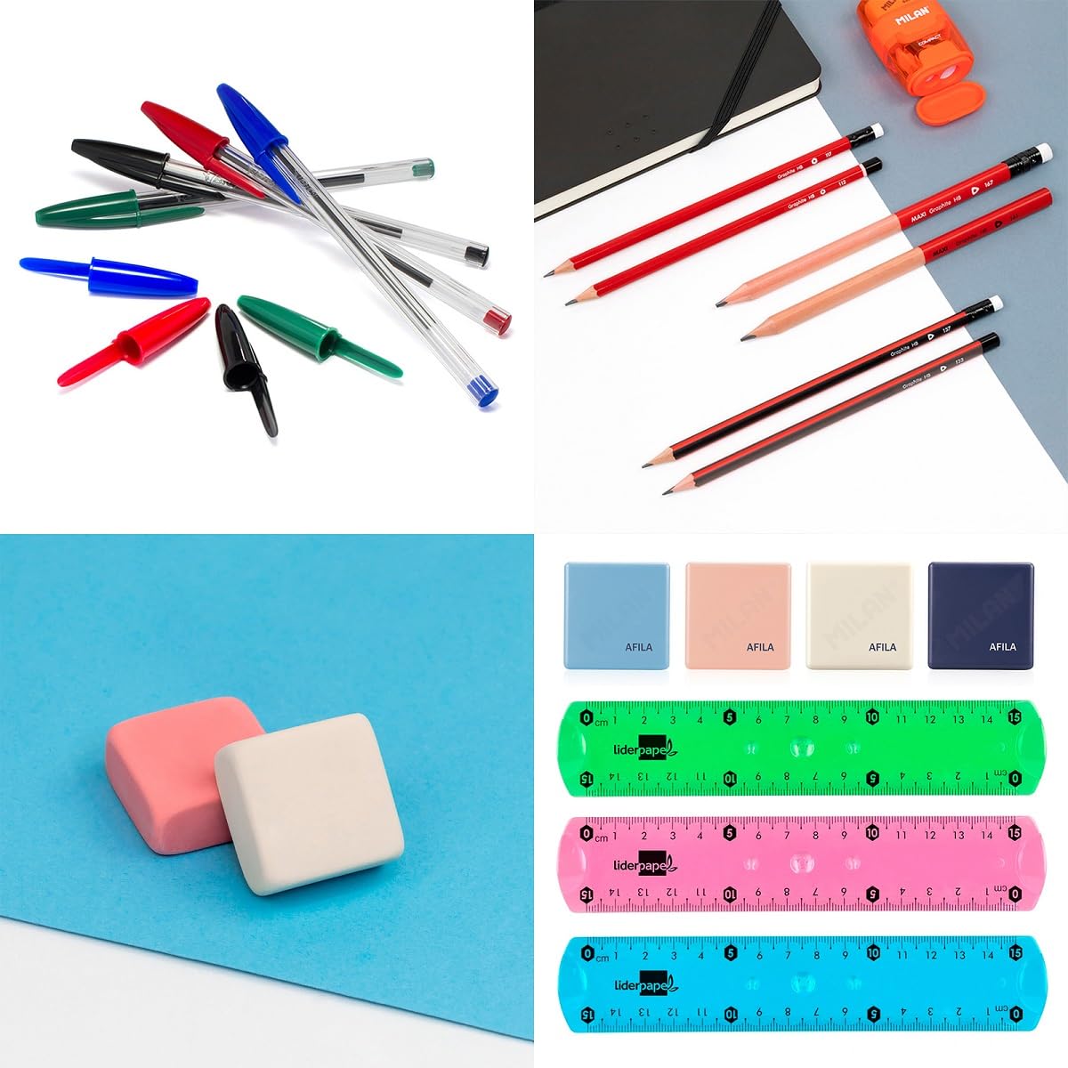 ColePack Design - Lote de Estuche Portatodo Triple con 3 Cremalleras y Material Escolar de Primeras Marcas Incluido (Cute)