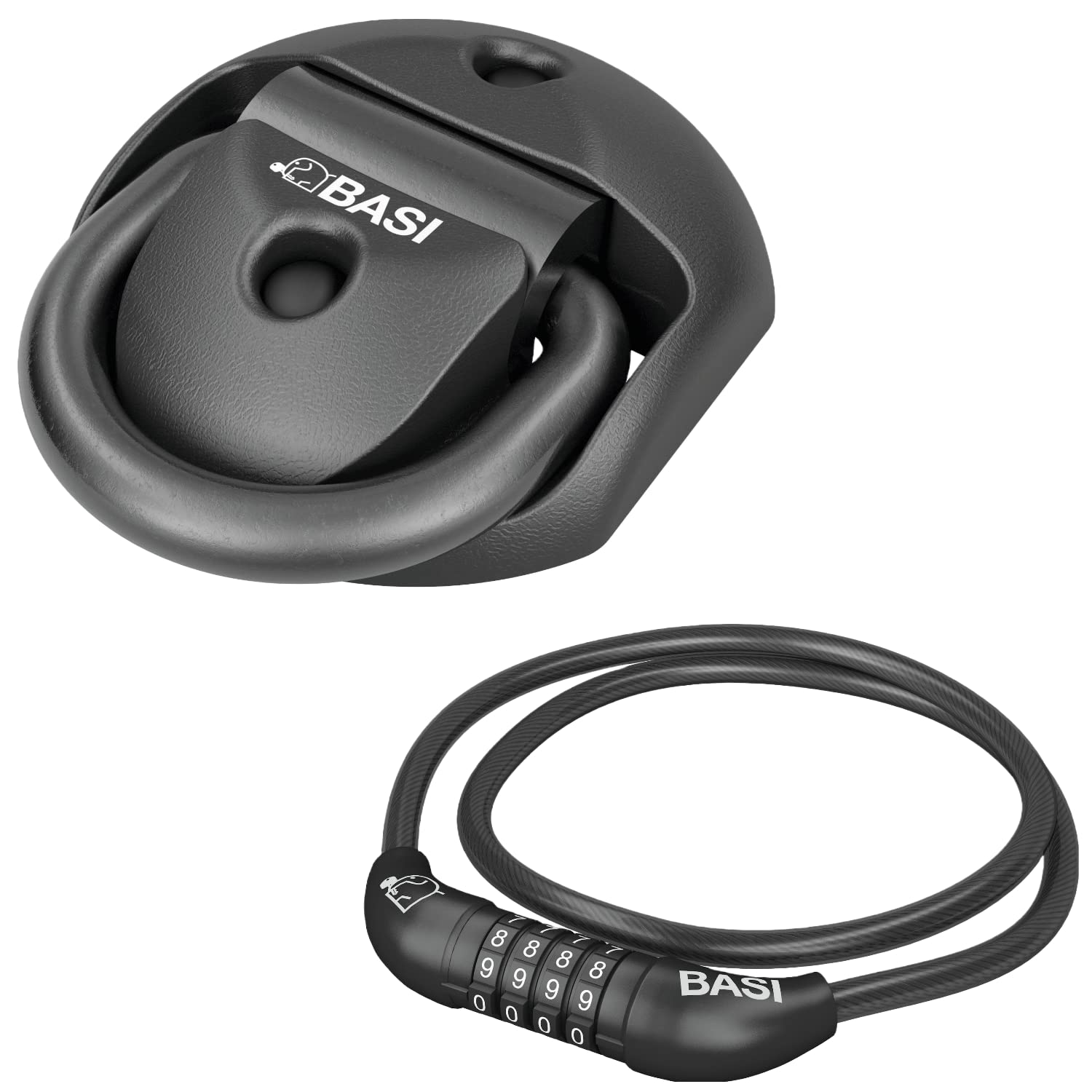 BASI | Set de anclaje de pared con cerradura en espiral y código de 4 dígitos | antirrobo para bicicleta eléctrica y motocross scooter Bike Lock | anclaje de fijación | alta seguridad