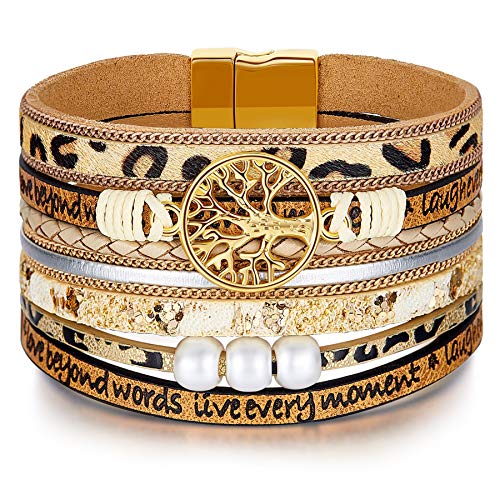 Image of Desimtion Inspirational Tree of Life Boho Leather Wrap Bangle Bracelets for Women, Teen Girl Gifts Trendy Stuff, Fashion Accessories Jewelry Gifts for Women Girls
